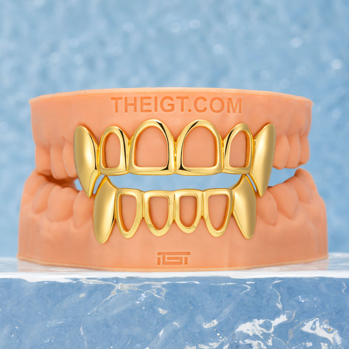 Open Face W Double Solid Fangs Grillz