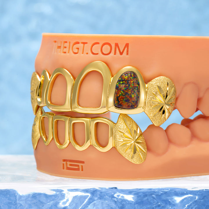 Open Face W Sunburst On Fang Grillz