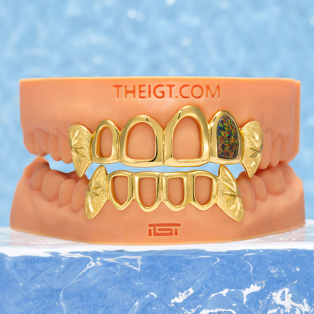 Open Face W Sunburst On Fang Grillz