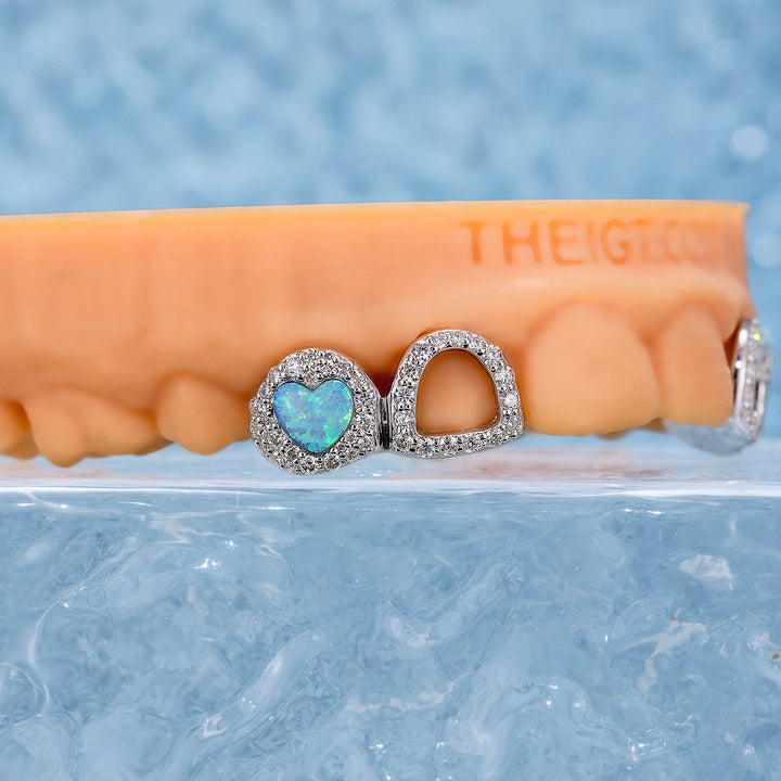 Open Face With Heart Opal Grillz