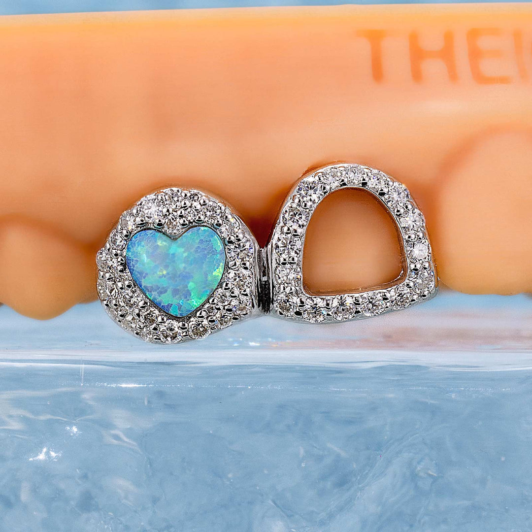 Open Face With Heart Opal Grillz