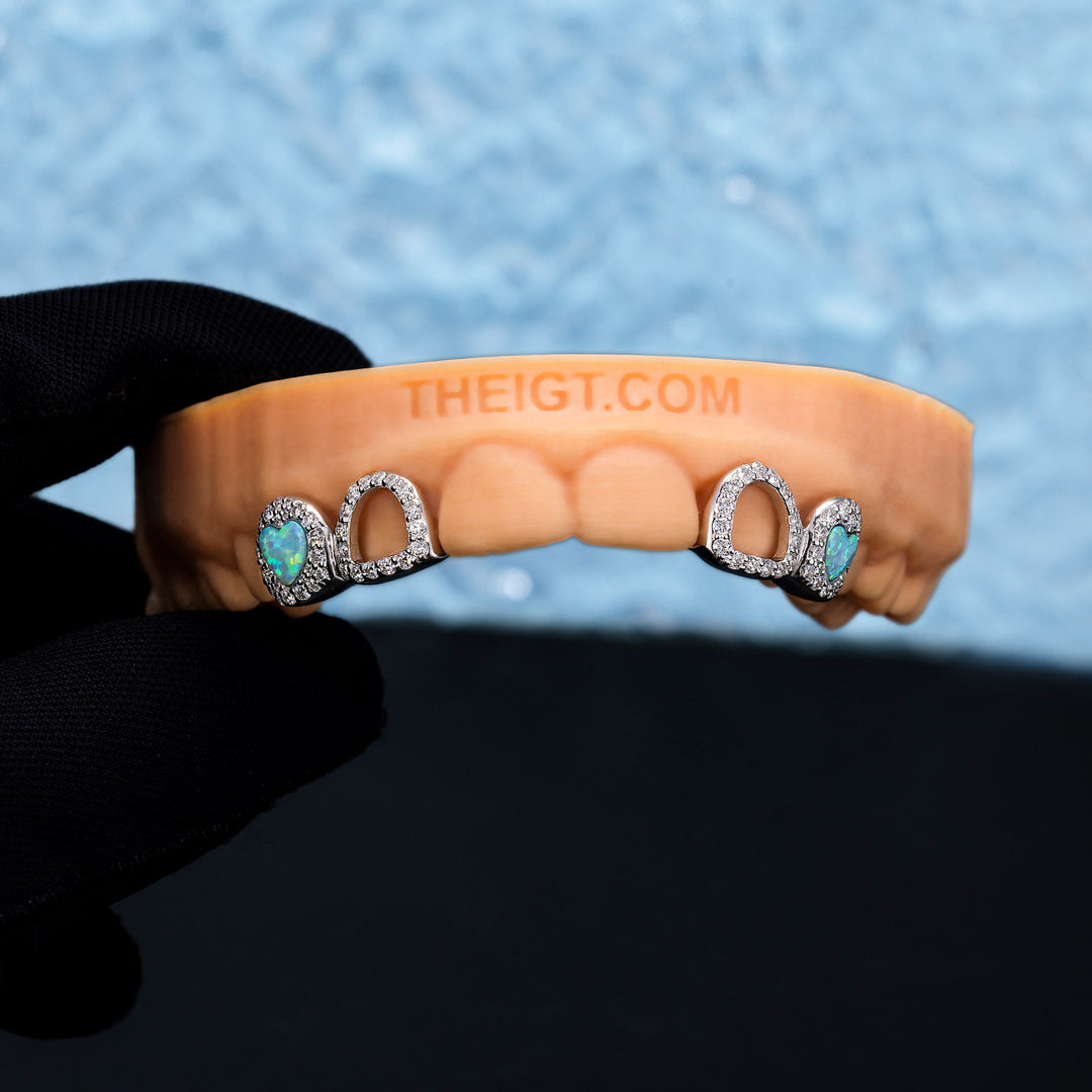 Open Face With Heart Opal Grillz