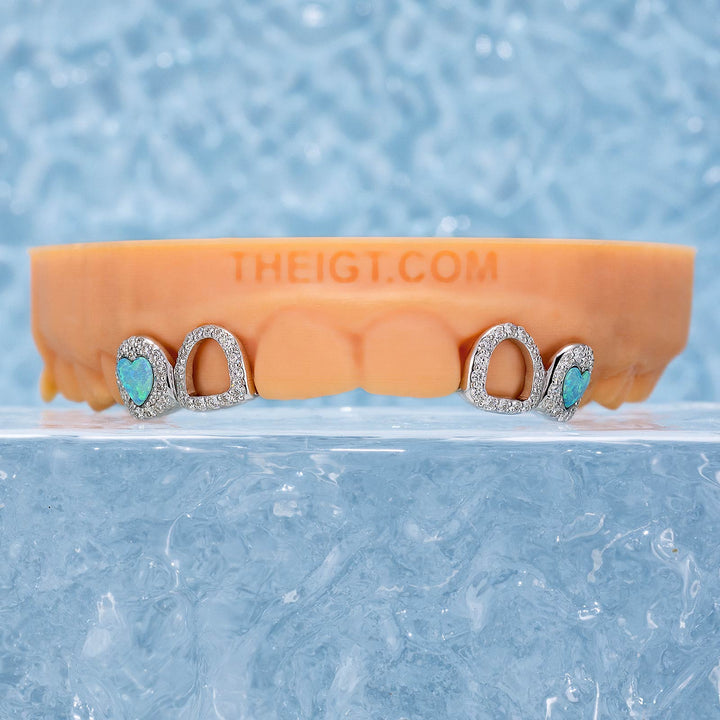 Open Face With Heart Opal Grillz