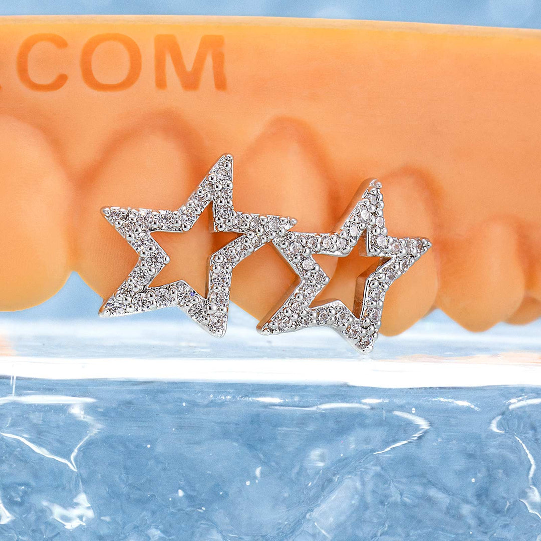 Open Heart Double Star Iced Grillz