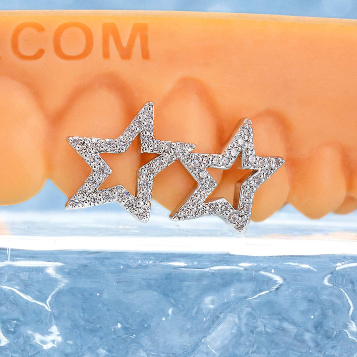 Open Heart Double Star Iced Grillz