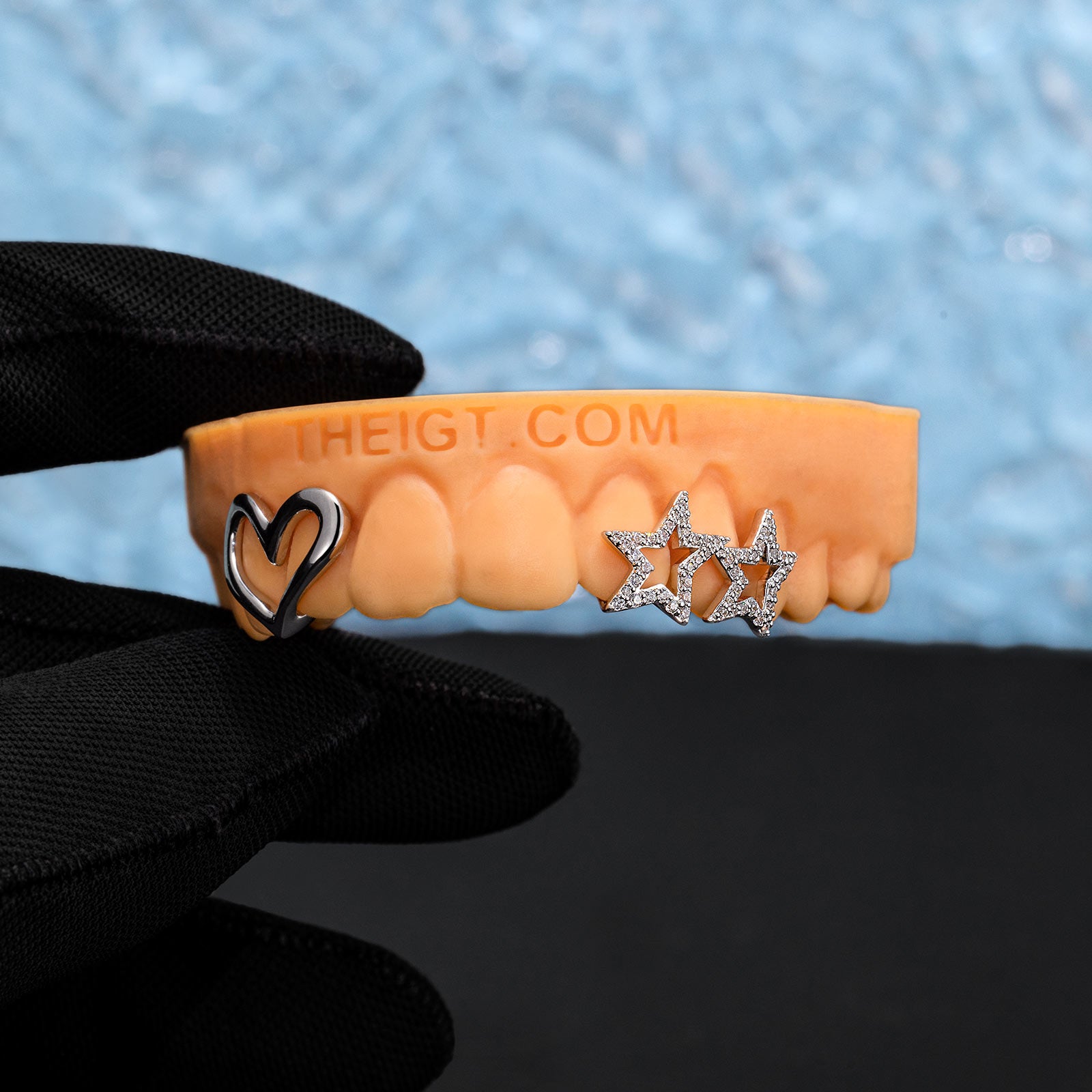 Open Heart Double Star Iced Grillz