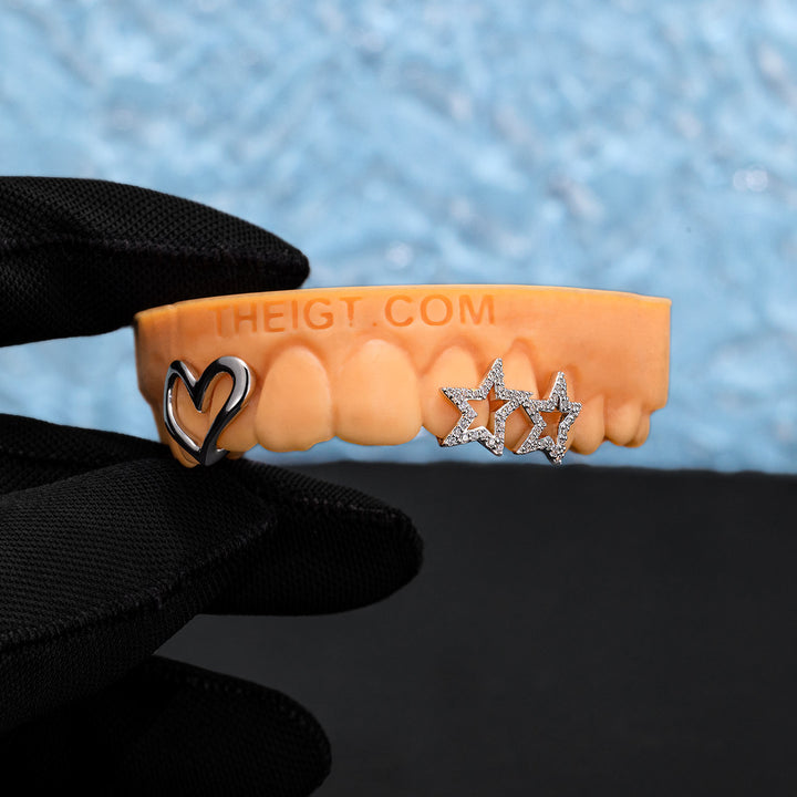 Open Heart Double Star Iced Grillz