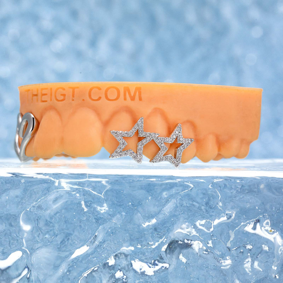 Open Heart Double Star Iced Grillz