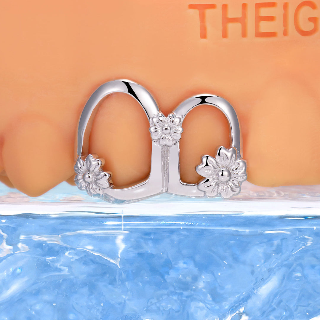 Open Heart with Floral Accent Grillz