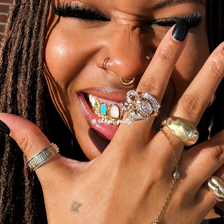 Open Face W Bottom Sunburst Grillz