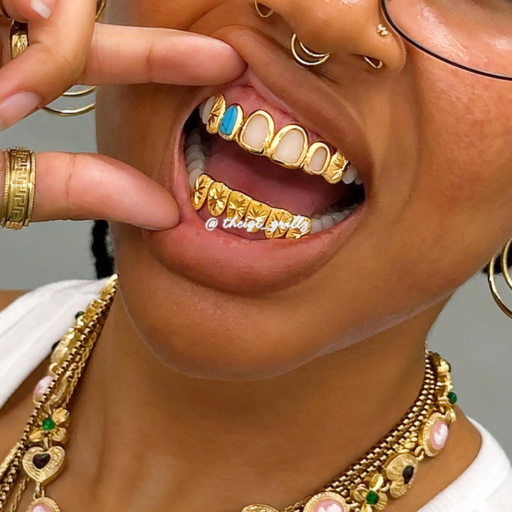 Open Face W Bottom Sunburst Grillz
