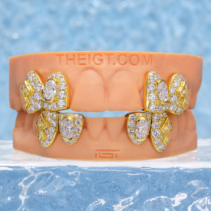 Oval Cut Diamond On Center W Opal Cross Fang Grillz