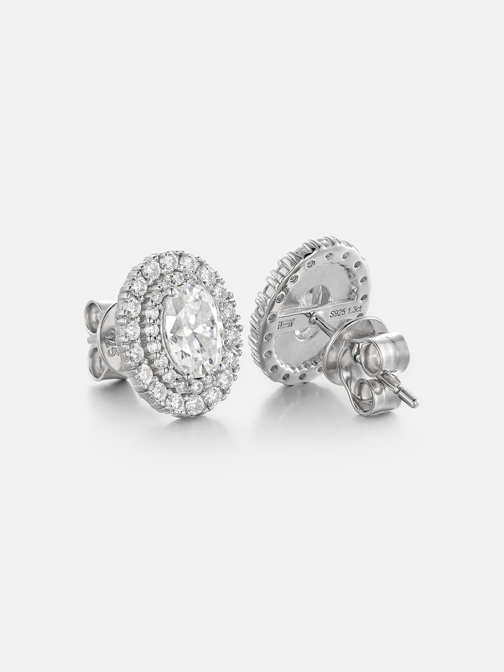 Oval Cut Double Halo Moissanite Stud Earrings