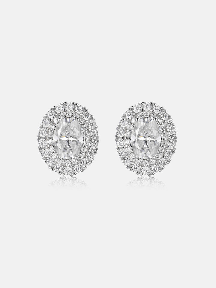 Oval Cut Double Halo Moissanite Stud Earrings