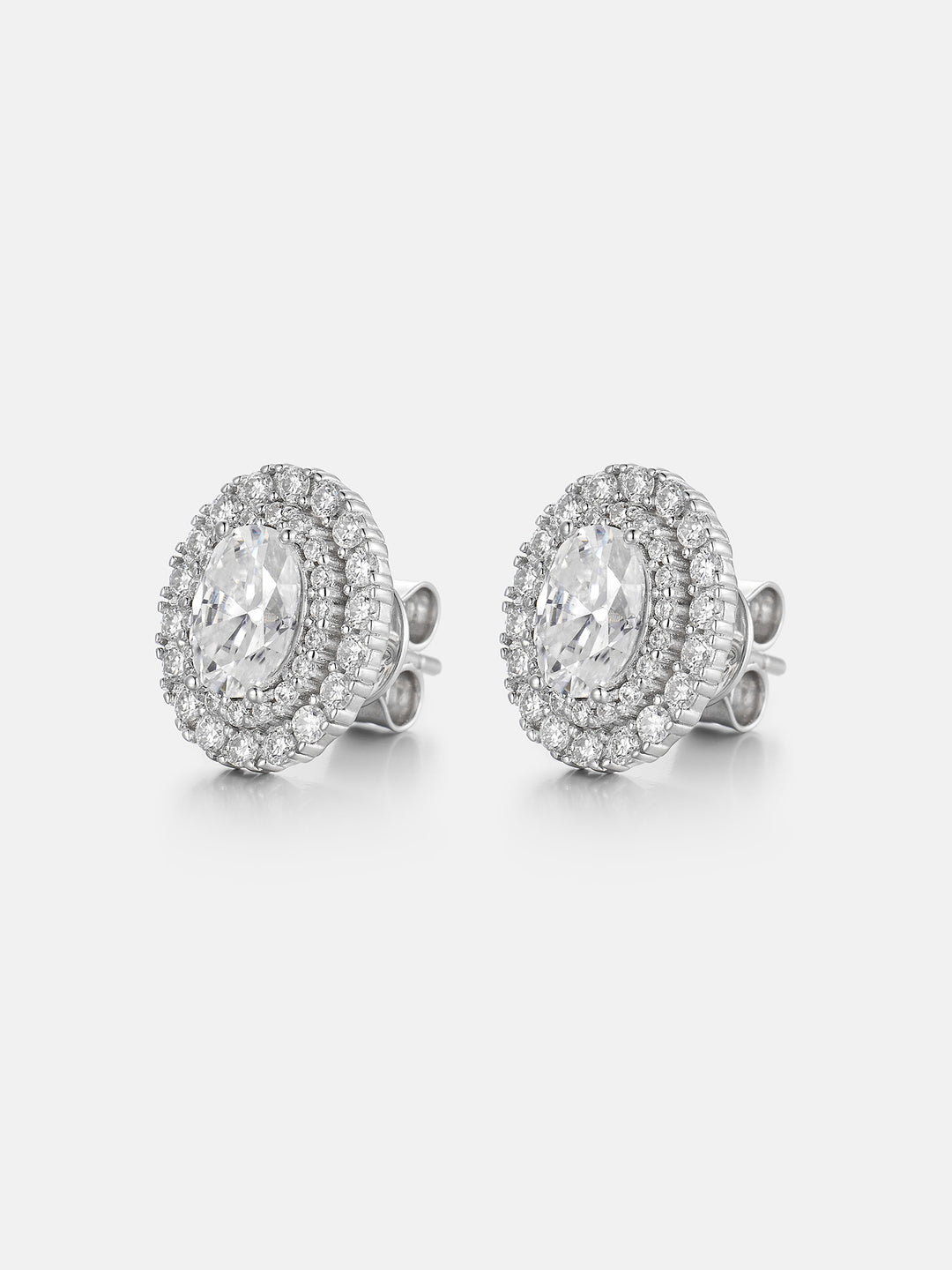 Oval Cut Double Halo Moissanite Stud Earrings