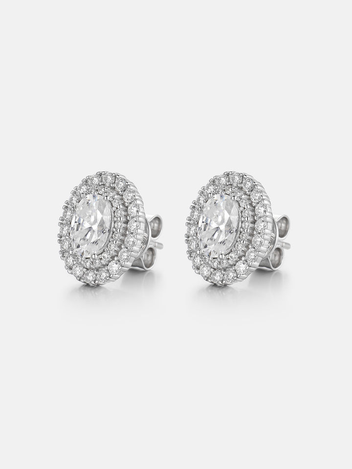 Oval Cut Double Halo Moissanite Stud Earrings
