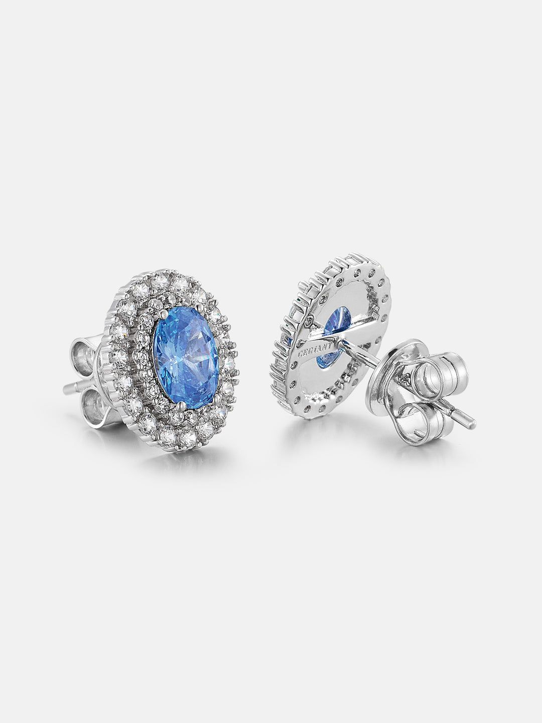 Oval Cut Halo Colored Gem & Moissanite Stud Earrings