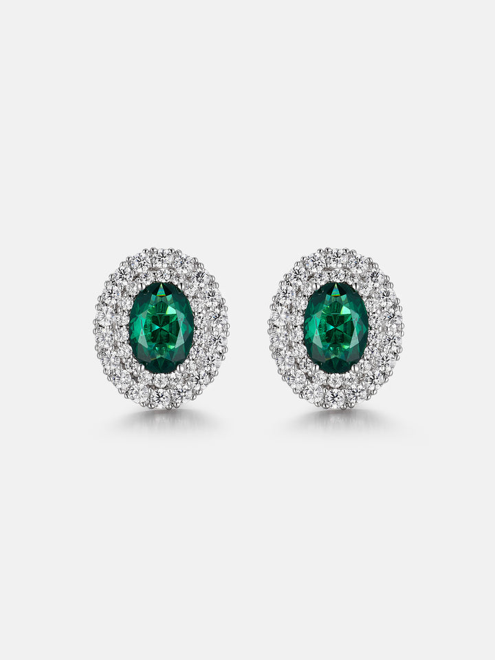 Oval Cut Halo Colored Gem & Moissanite Stud Earrings