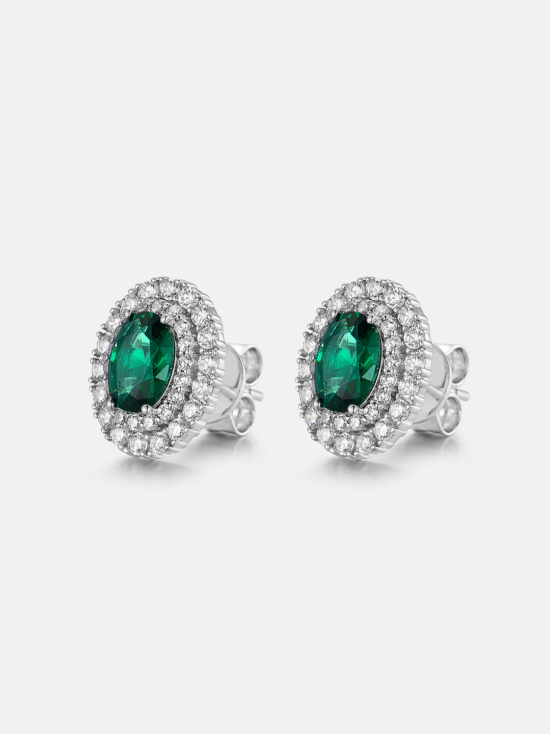 Oval Cut Halo Colored Gem & Moissanite Stud Earrings