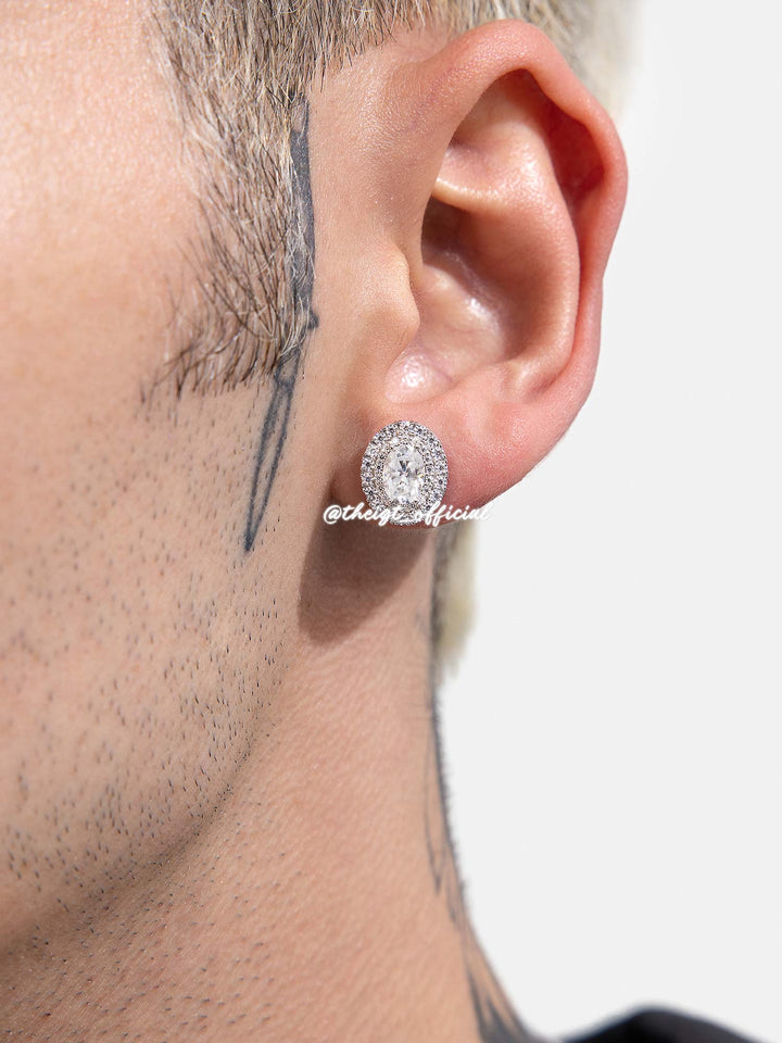 Oval Cut Double Halo Moissanite Stud Earrings