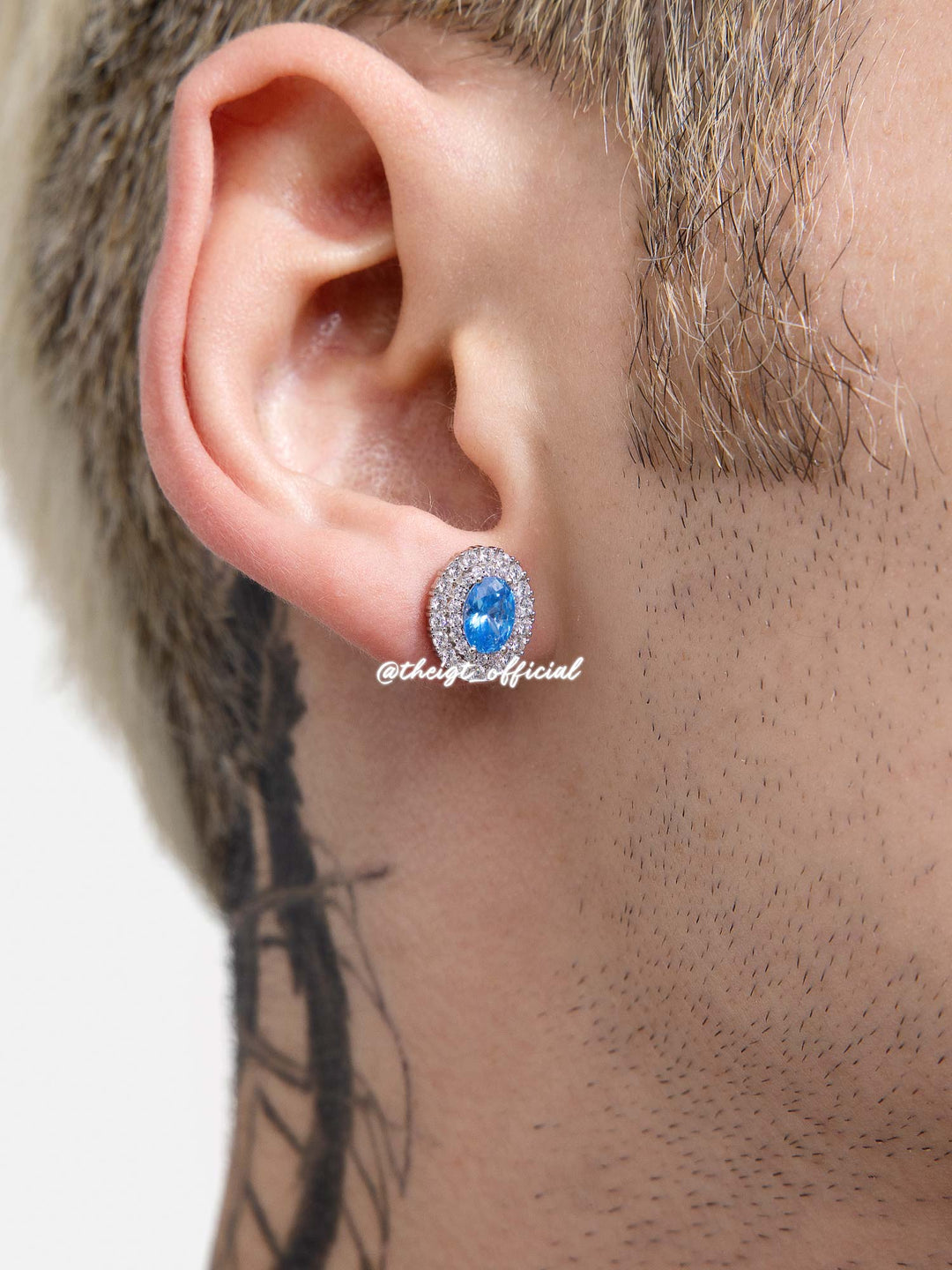 Oval Cut Halo Colored Gem & Moissanite Stud Earrings