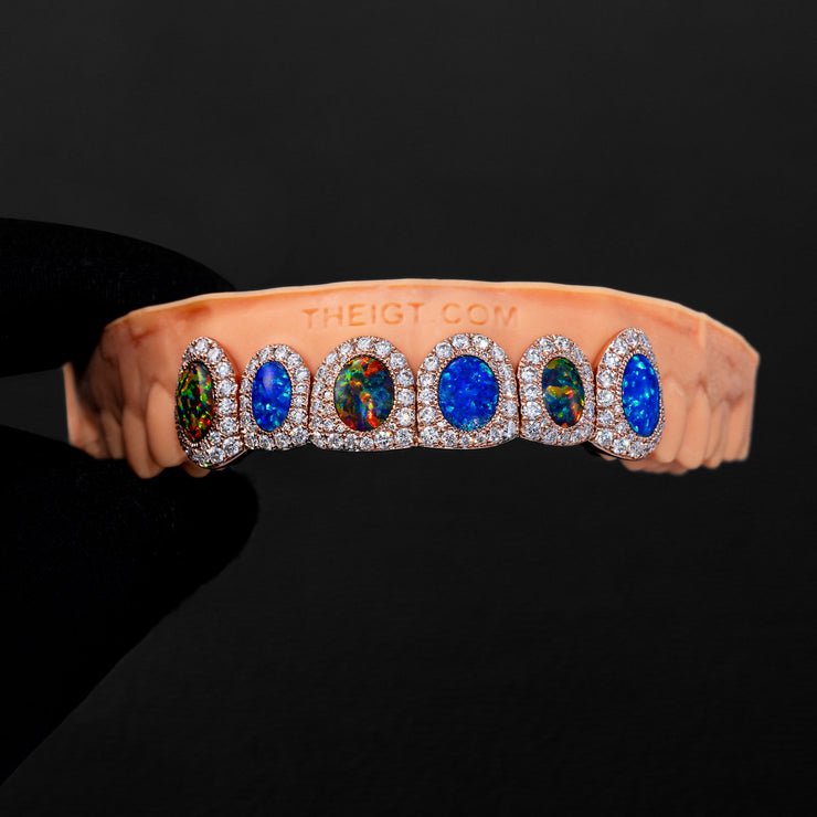 PAVE SETTING DIAMOND GRILLZ WHITE & PINK OPAL