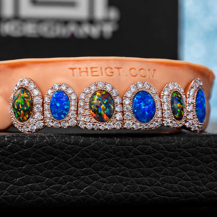 PAVE SETTING DIAMOND GRILLZ WHITE & PINK OPAL