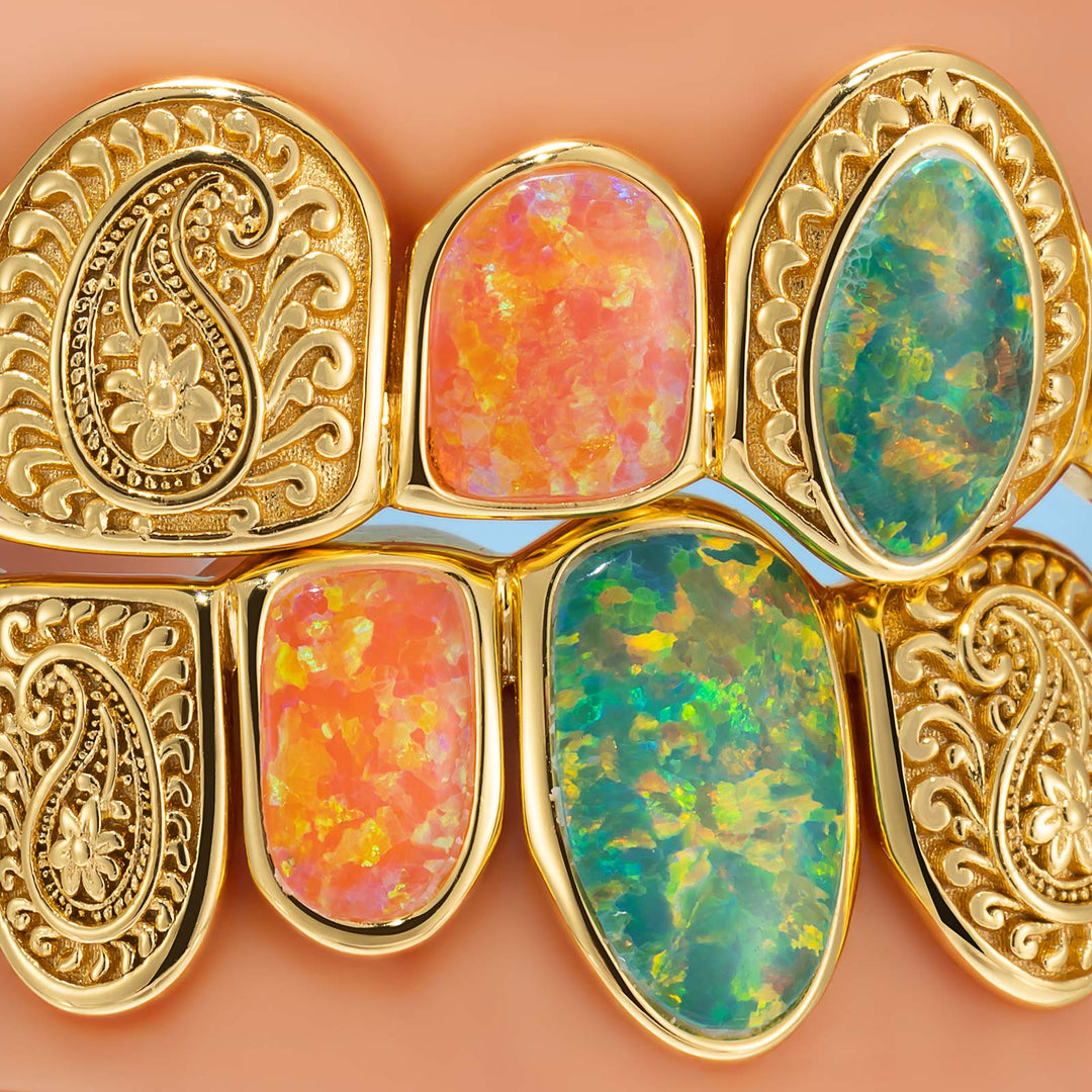 Paisley Fire Opal Filigree Grillz