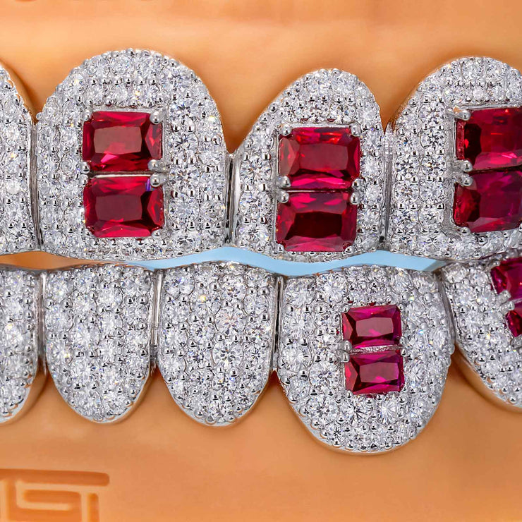 Pave Setting Diamond Grillz Radiant Cut Purple Sapphire