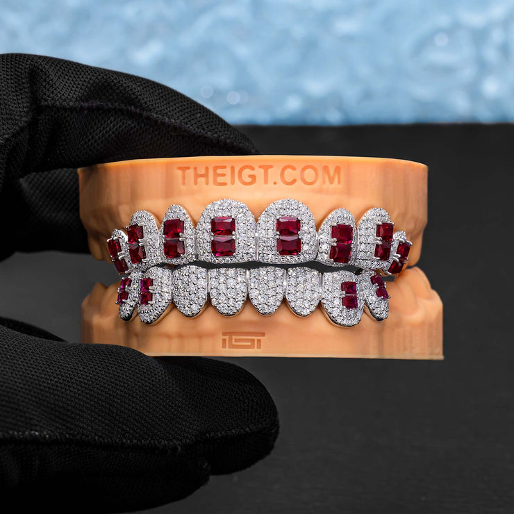 Pave Setting Diamond Grillz Radiant Cut Purple Sapphire