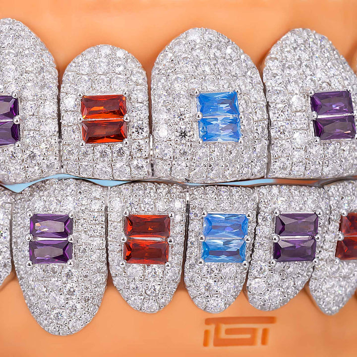 Pave Setting Diamond Grillz Radiant Cut Purple Sapphire