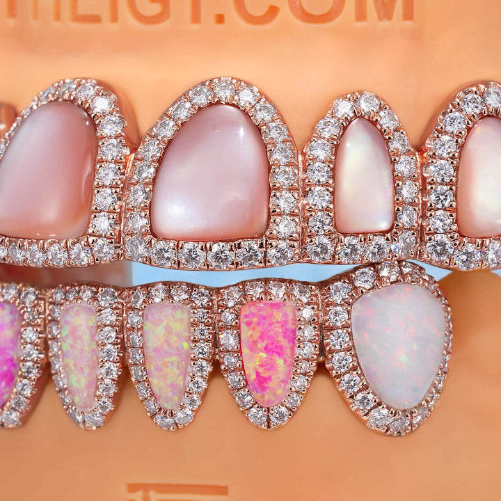 Pave Setting Multi-Colored Opal Diamond Grillz