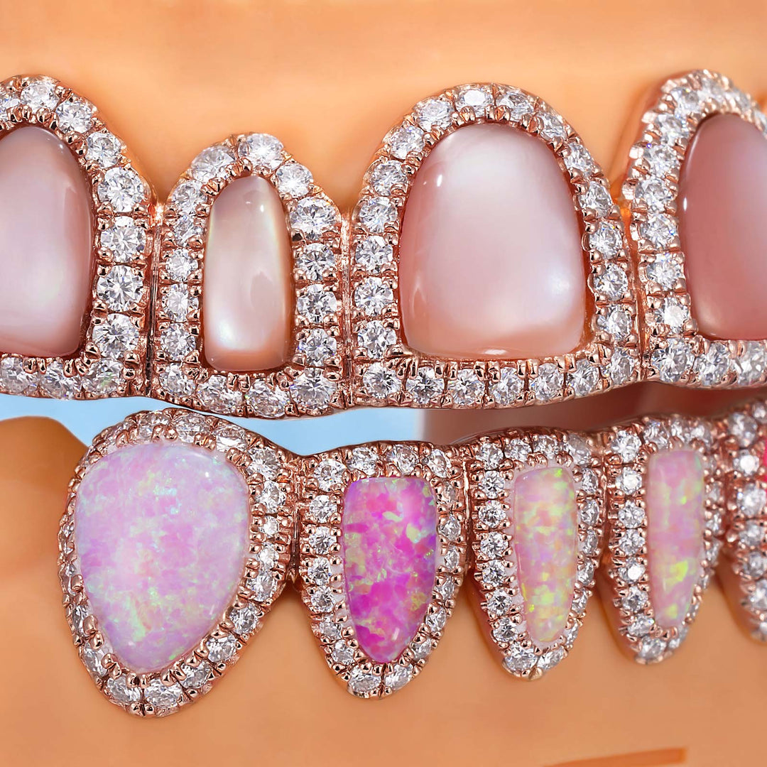 Pave Setting Multi-Colored Opal Diamond Grillz