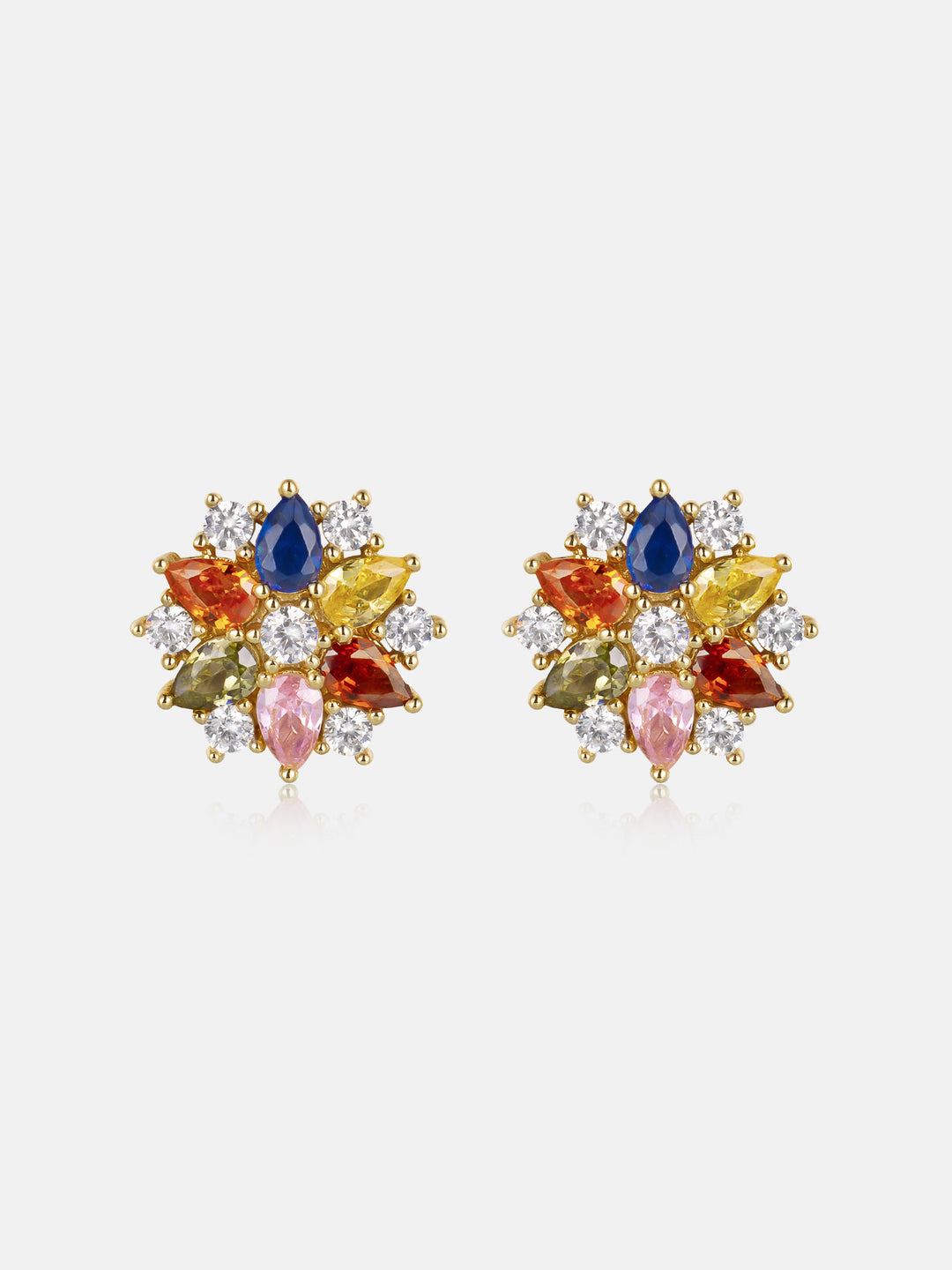 Pear-Cut Multi-Gem & Moissanite Flower Stud Earrings