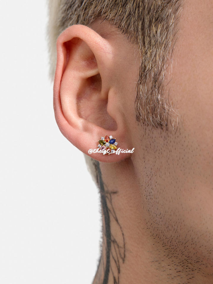 Pear-Cut Multi-Gem & Moissanite Flower Stud Earrings