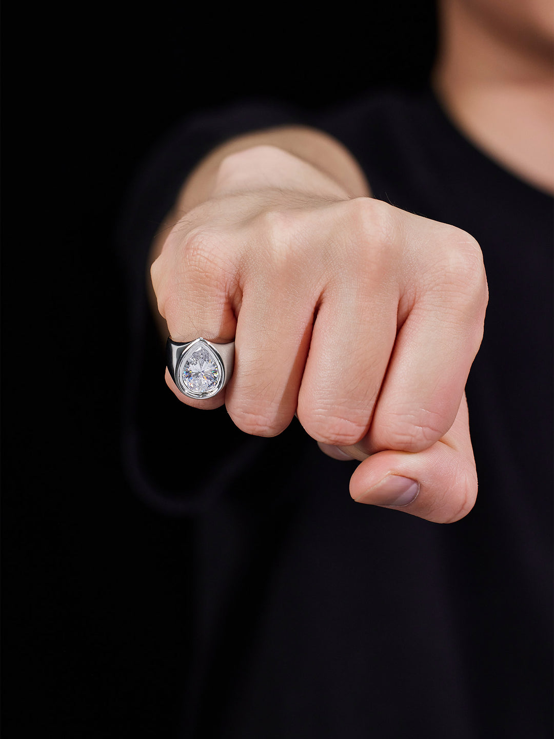 Pear Bezel-Set Moissanite Pinky Ring 8.0CTW