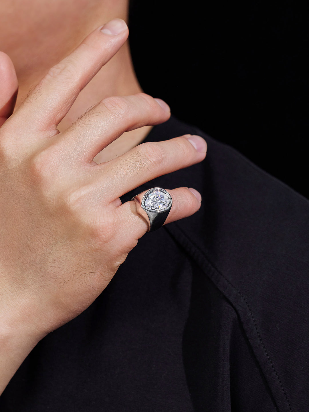 Pear Bezel-Set Moissanite Pinky Ring 8.0CTW