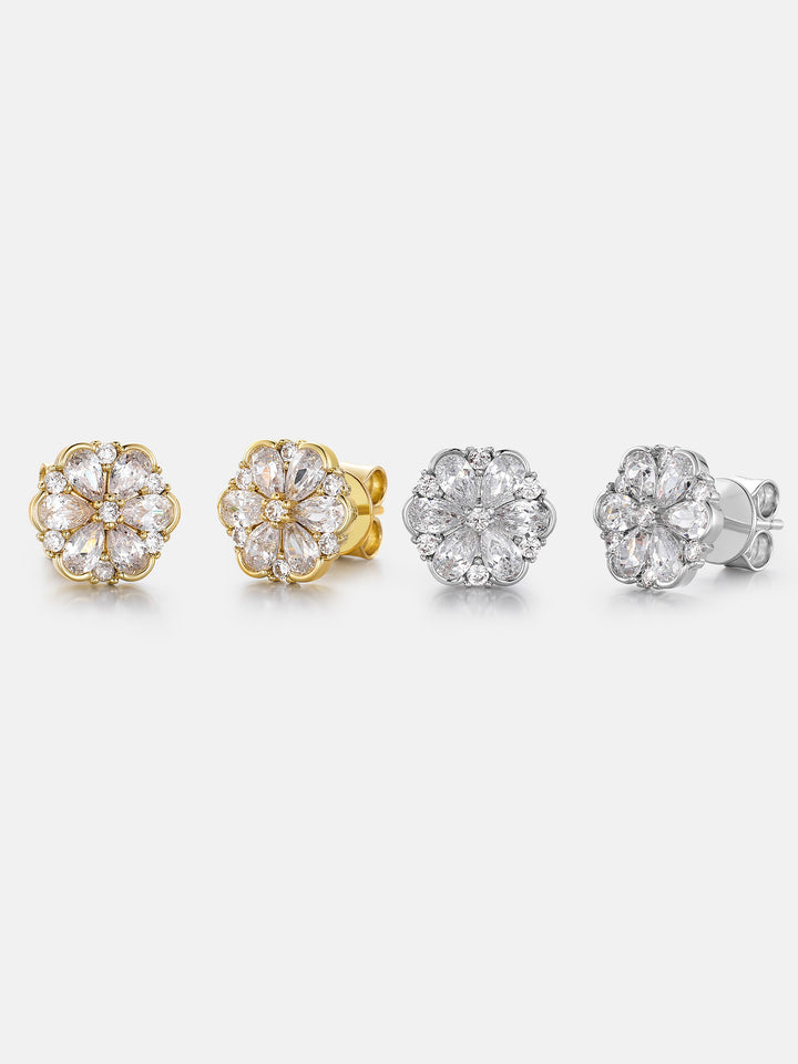 Pear Cut Moissanite Petal Cluster Stud Earrings