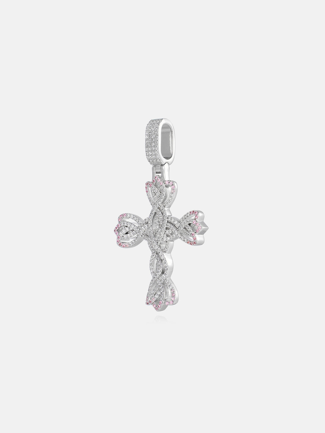 Pink Accent Moissanite Bloom Cross Pendant