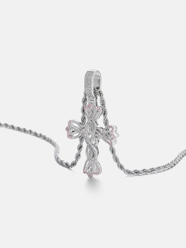 Pink Accent Moissanite Bloom Cross Pendant