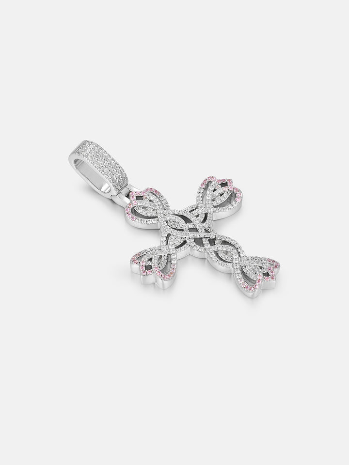 Pink Accent Moissanite Bloom Cross Pendant