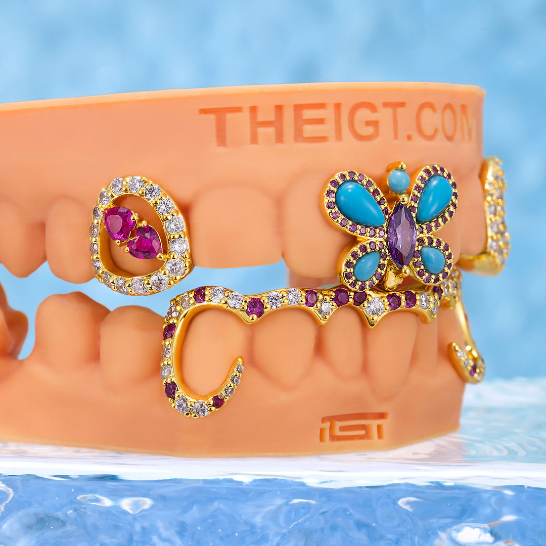 Pink Blue Butterfly Diamond Grillz