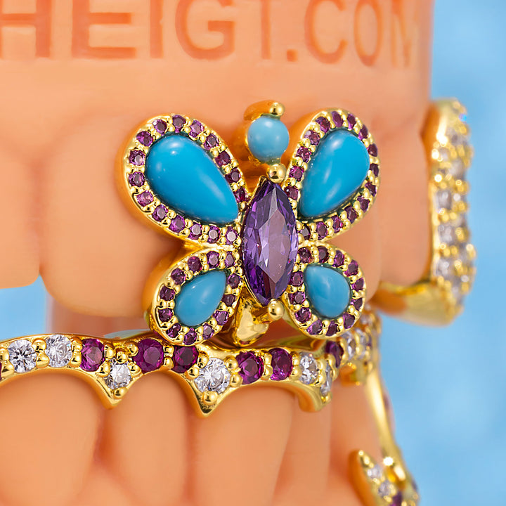 Pink Blue Butterfly Diamond Grillz