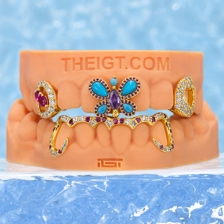 Pink Blue Butterfly Diamond Grillz