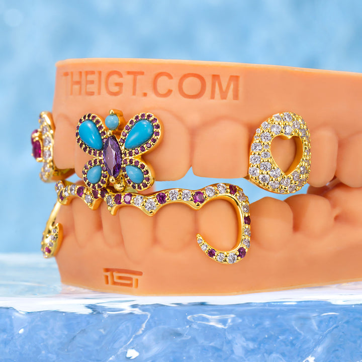 Pink Blue Butterfly Diamond Grillz