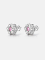 Pink Gem & Moissanite Cluster Hexagon Earrings-Total 2.4CT