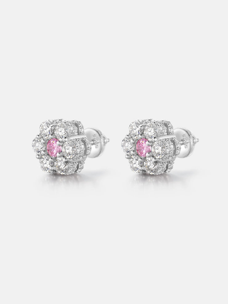 Pink Gem & Moissanite Cluster Hexagon Earrings-Total 2.4CT