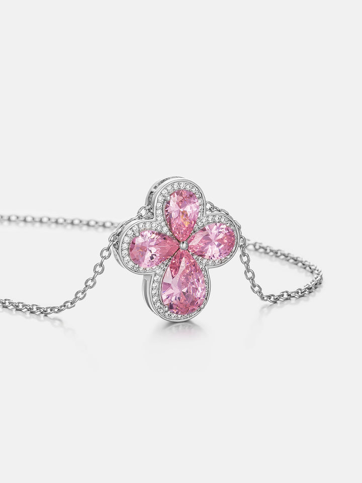 Pink Gemstone Moissanite Four Leaf Clover Adjustable Necklace