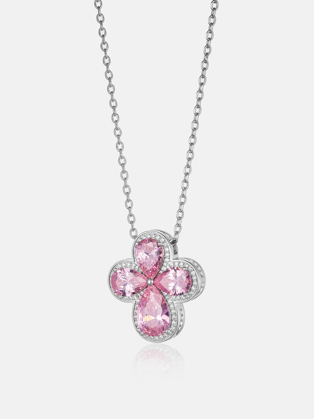 Pink Gemstone Moissanite Four Leaf Clover Adjustable Necklace