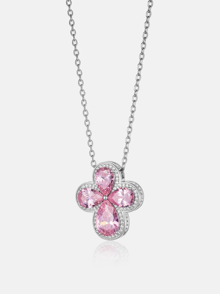 Pink Gemstone Moissanite Four Leaf Clover Adjustable Necklace